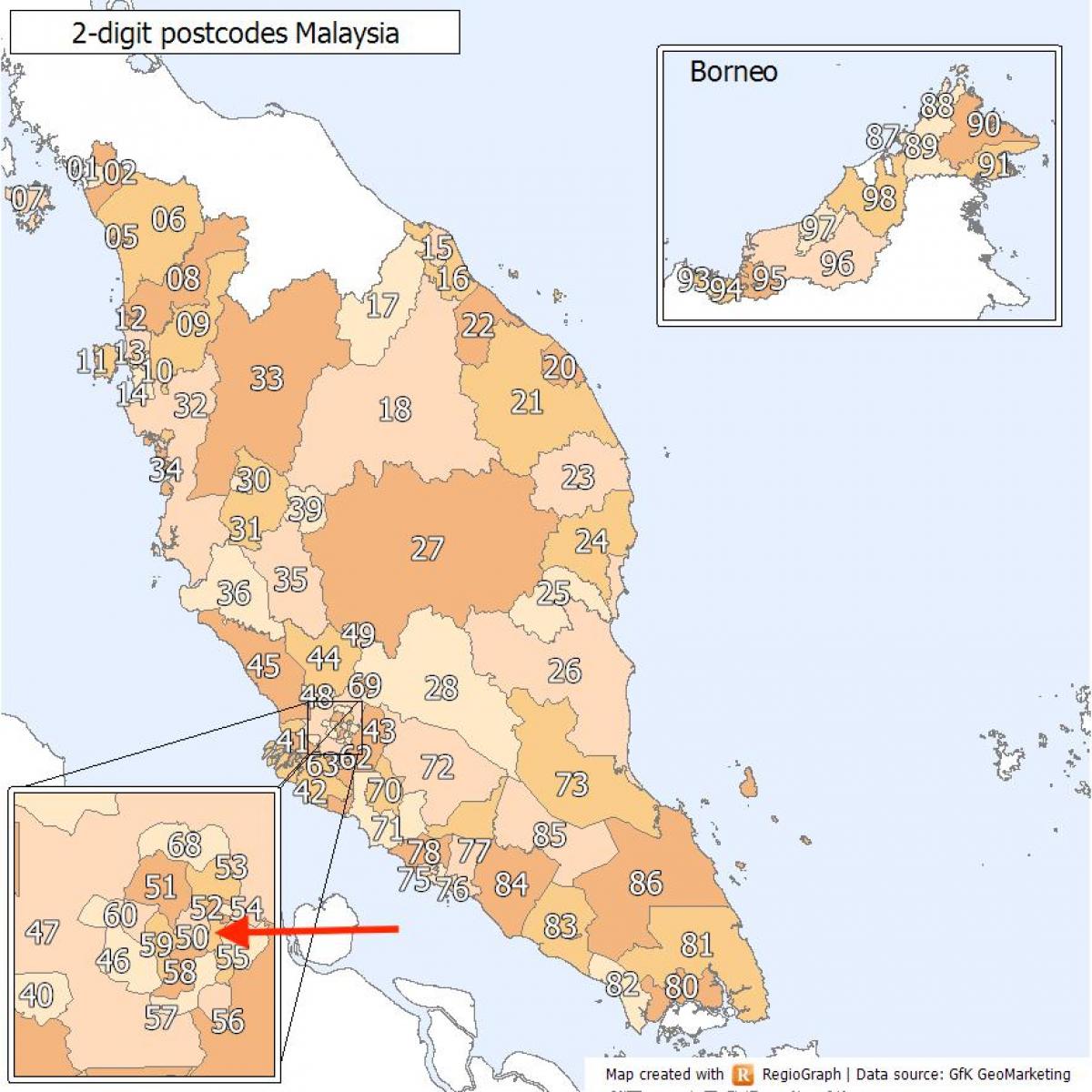 Map of Kuala Lumpur (KL) postcode: zip code and postcodes of Kuala